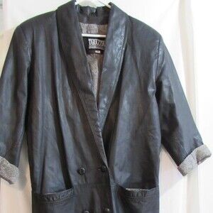 VINTAGE TARAZZIA SIZE S LONG LEATHER COAT TRENCH WOMEN'S CUFFED SLEEVES …